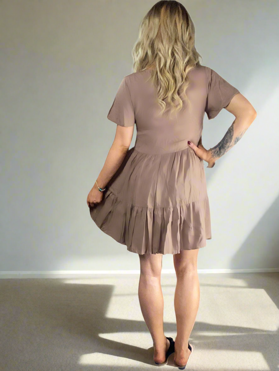 Beige Swing Tiered Mini Dress