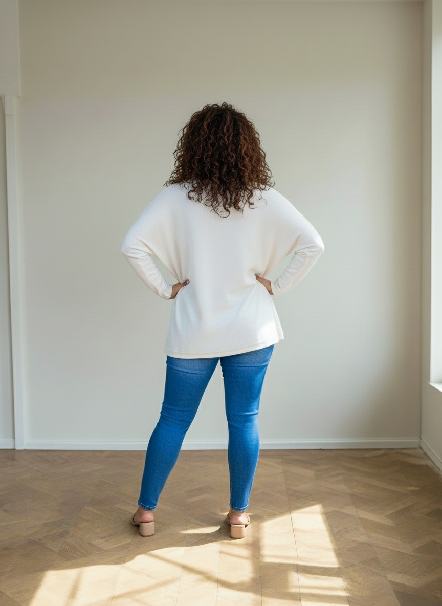 MEGHAN Cream Long Sleeve Black Star Top