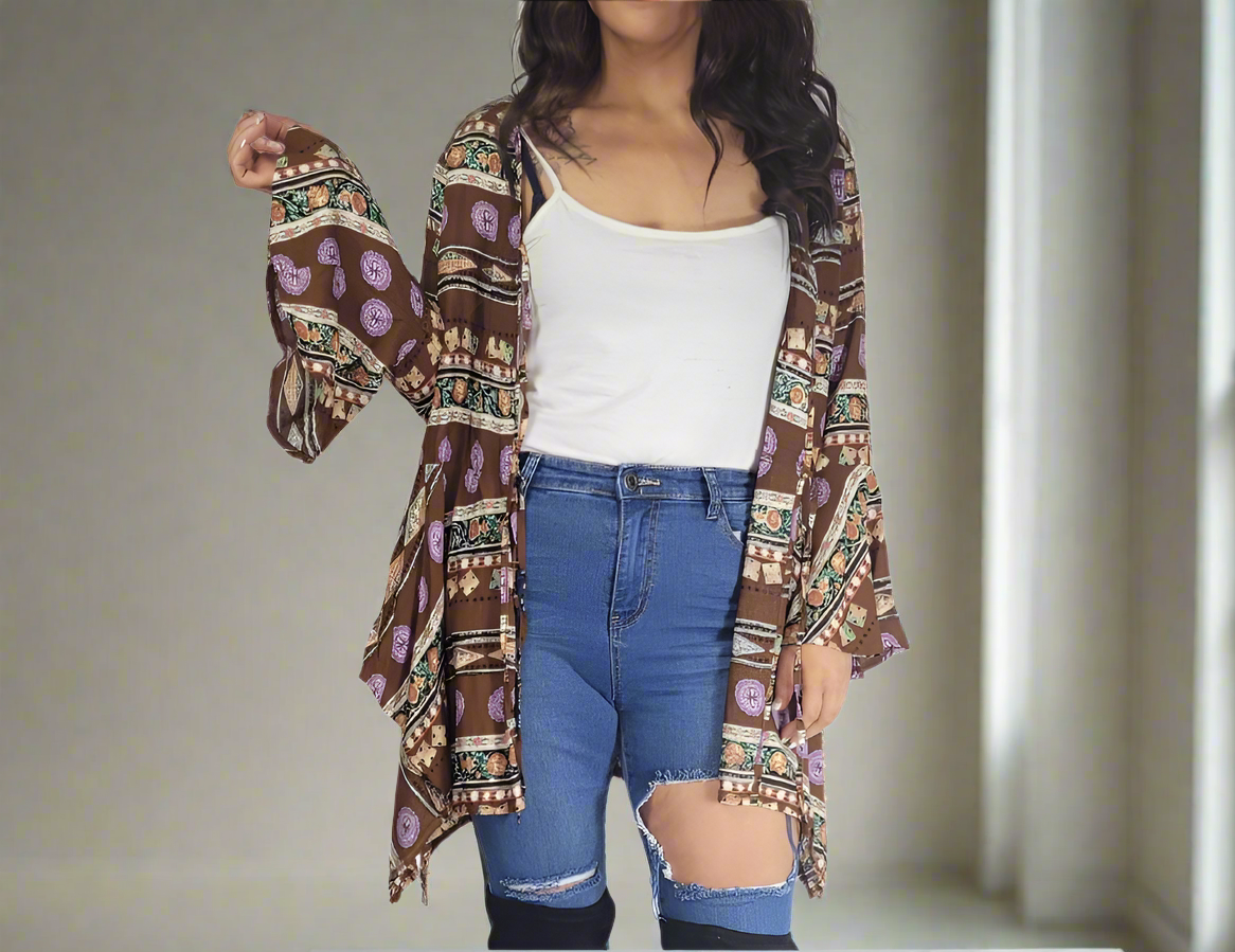 JAYLA Brown Boho Long sleeve top/Cardy