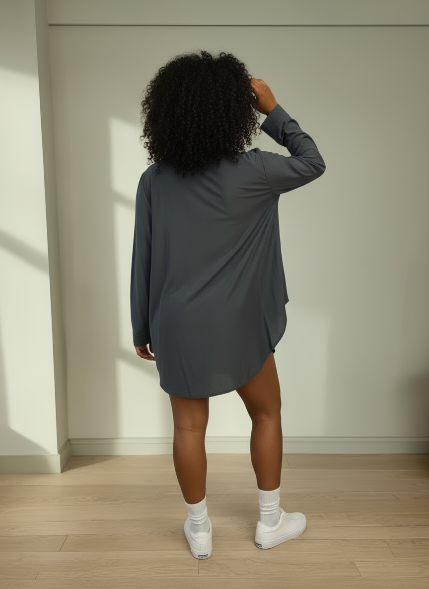 YARA Dark Grey Silky Long Sleeve Top