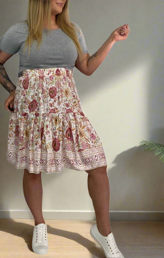 CHARLIE Floral Boho Skirt Flair Skirts 2 colours- turquoise & Peachy boho