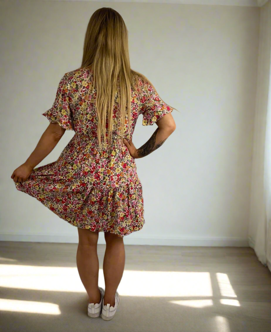 LORNA Pink Floral Tier Swing Dress