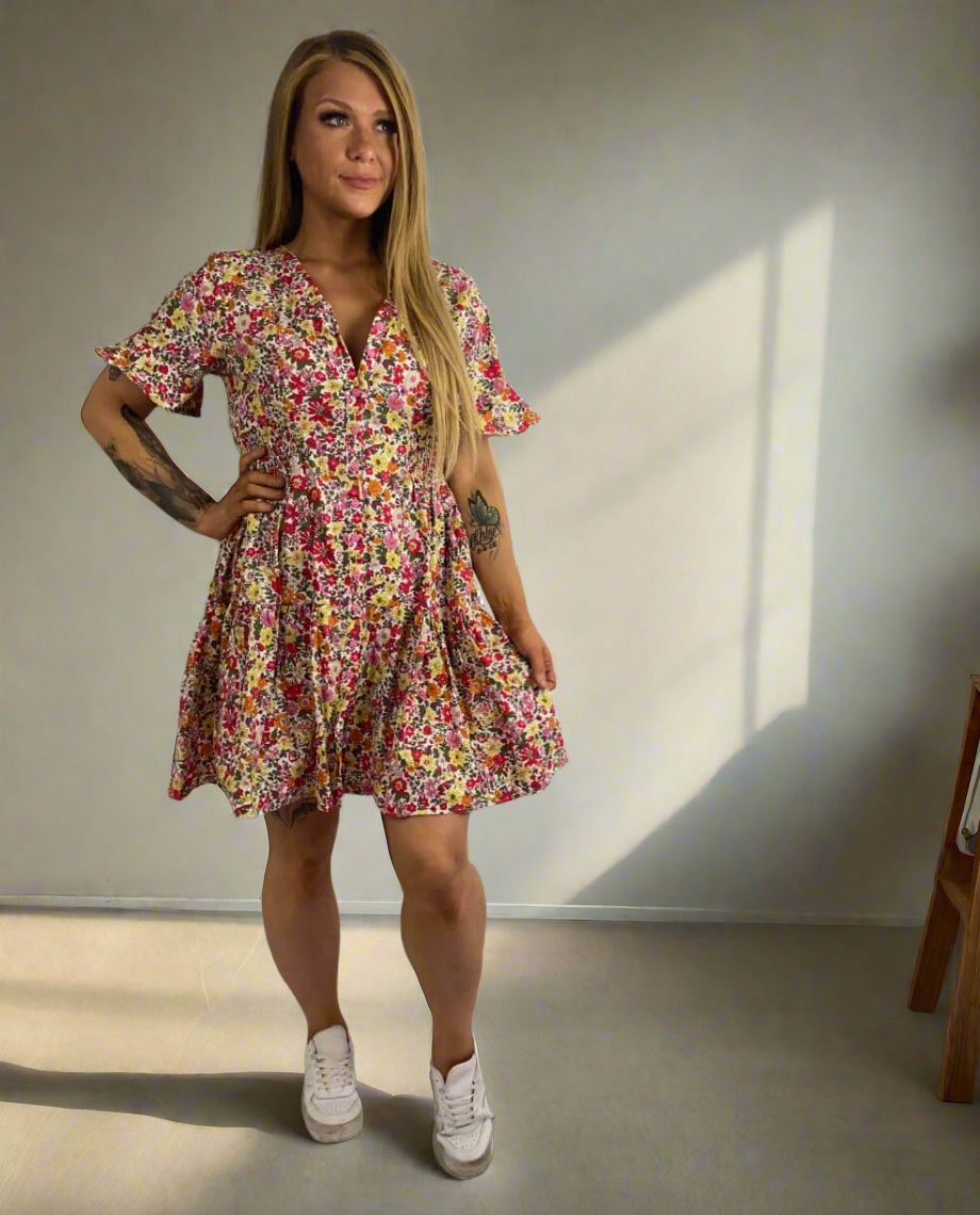 LORNA Pink Floral Tier Swing Dress
