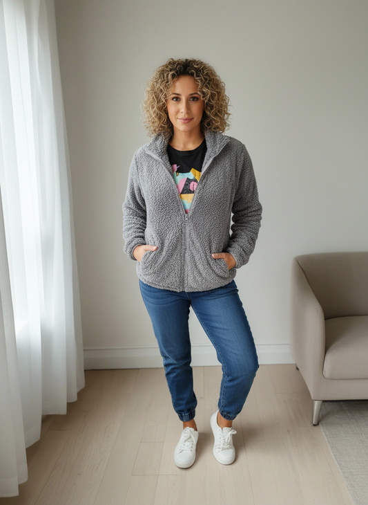 TEDDY Grey Zip Fluffy Jacket