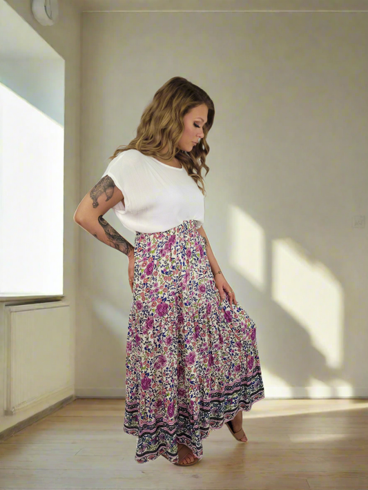 CYNTHIA purple Floral High Waisted Maxi Skirt