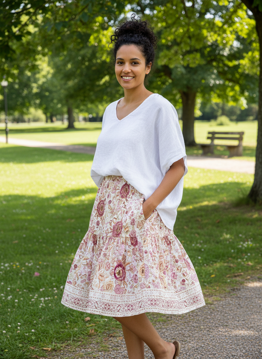 CHARLIE Floral Boho Skirt Flair Skirt Peachy