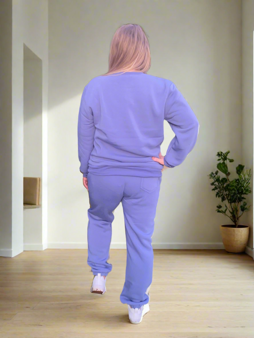 MERIDAH Purple Plain Full Length Track Suit Set - 2 Peice