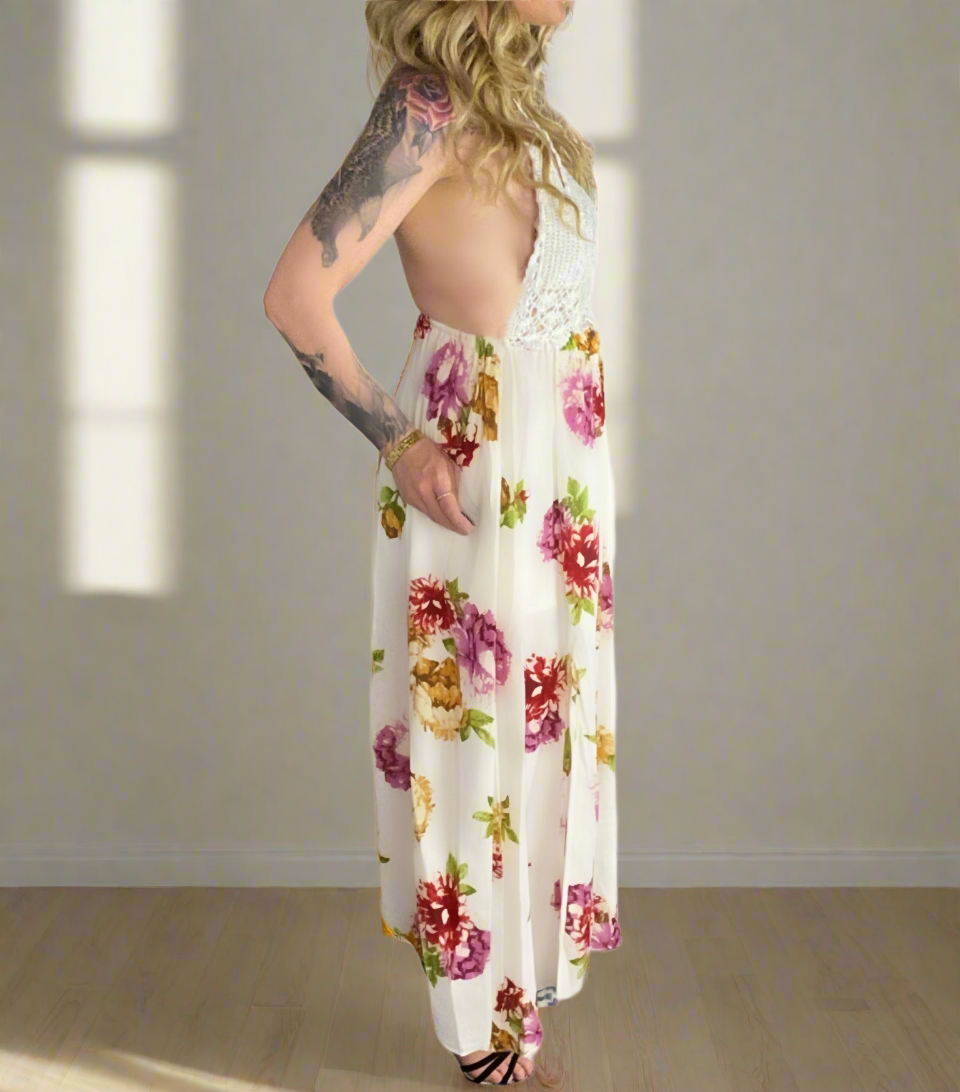HAZEL Crochet Floral Maxi Dresses 2 colours- Navy Blue, White