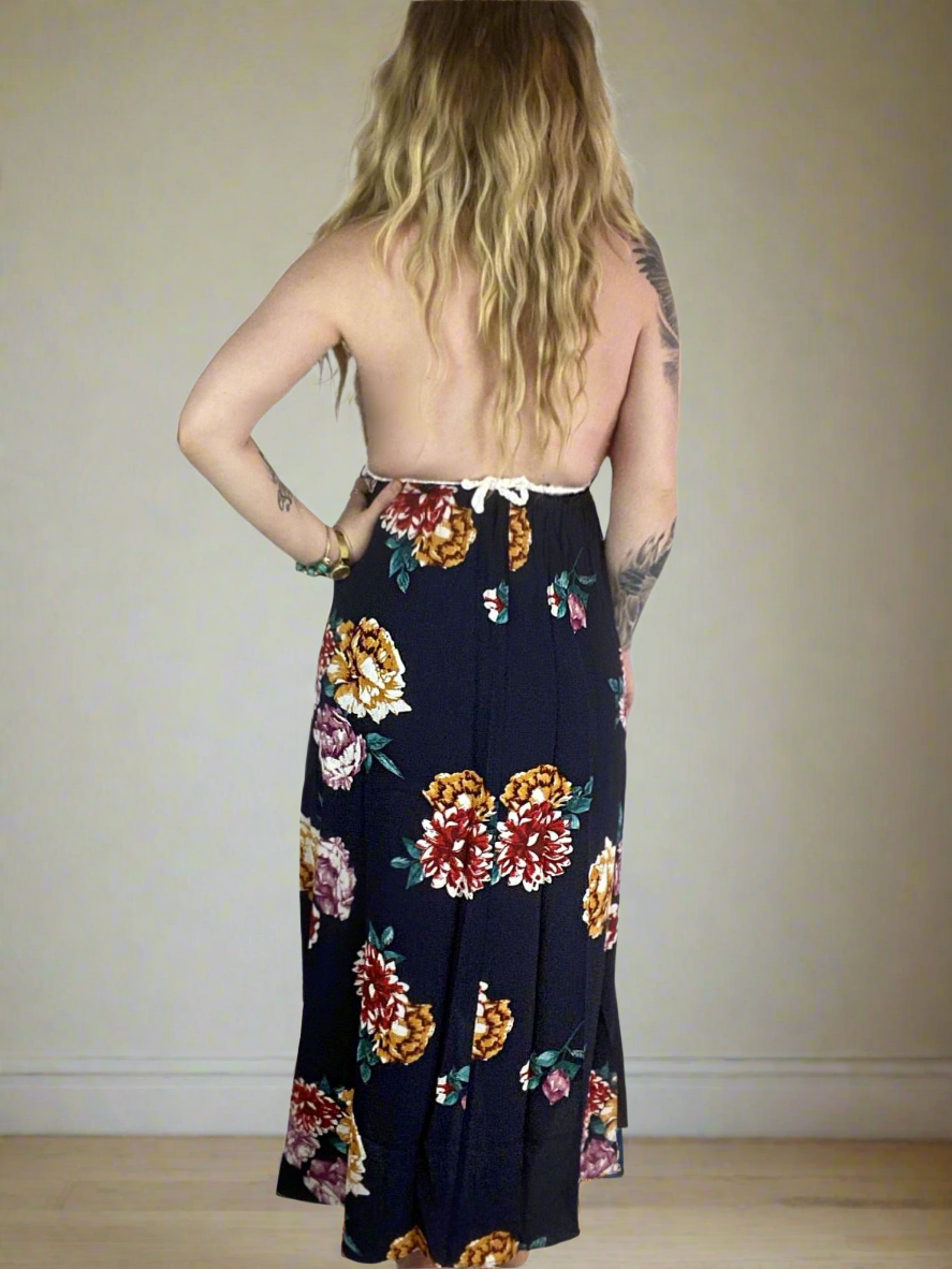 HAZEL Crochet Floral Maxi Dresses 2 colours- Navy Blue, White