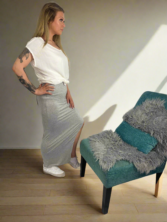 STELLER Long Grey High Waisted Skirt