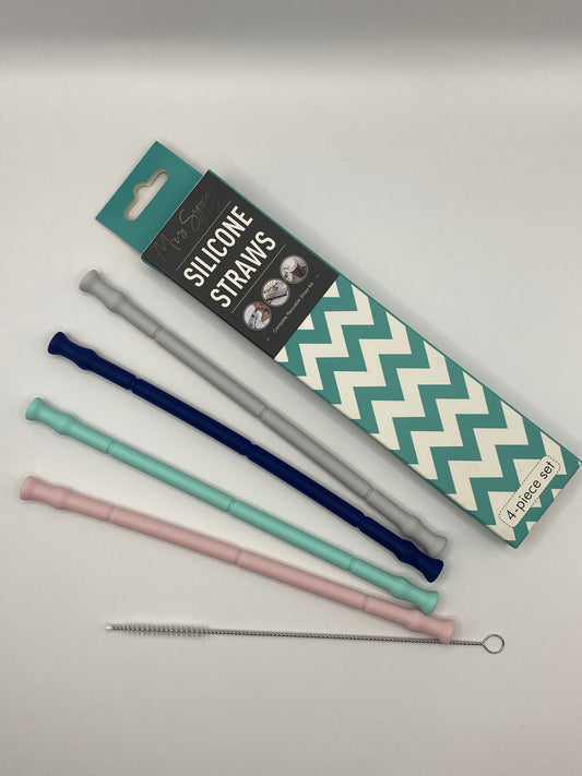 X4 Re-Useable Silicone Drinking Straws + Cleaner Brush