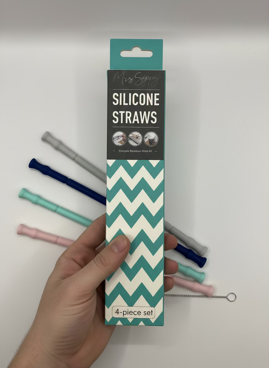 X4 Re-Useable Silicone Drinking Straws + Cleaner Brush