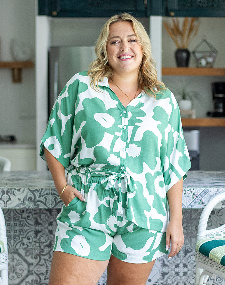 NINA Green Pattern Button Shirt