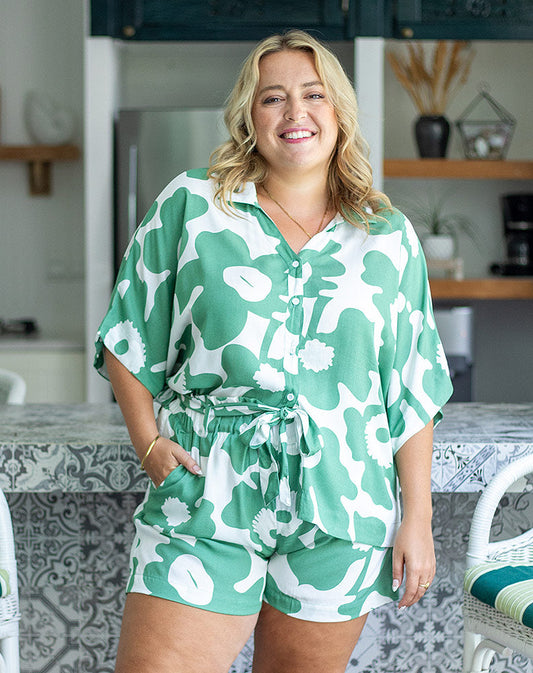 NINA Green Pattern Button Shirt