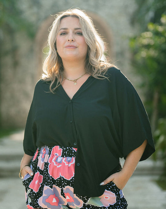 NELLY Black Button Up Top