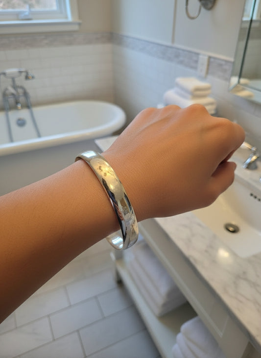 XL Classic Thick Silver-Tone Solid Bangle