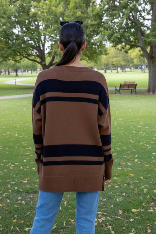 Cocoa Brown black Stripe Sweater Top
