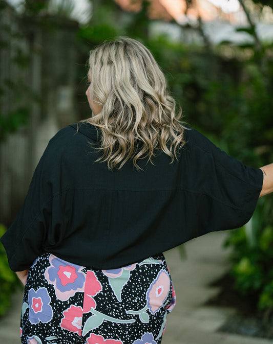 NELLY Black Button Up Top
