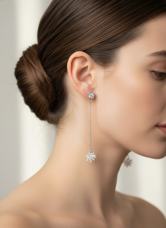 Silver Tone Crystal Spike Bar Hoop Earrings