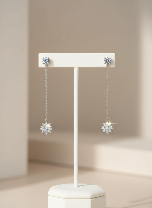 Silver Tone Crystal Spike Bar Hoop Earrings