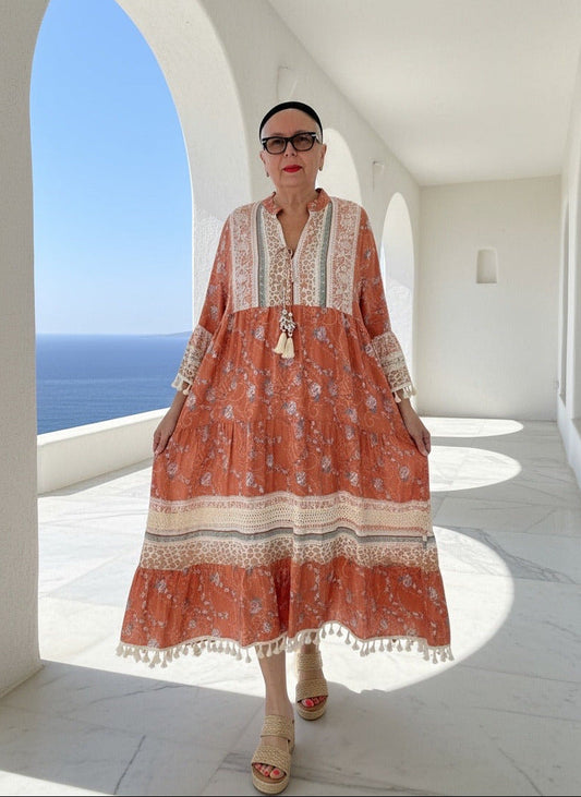 Arial Bloom Tassel Boho Maxi Dress