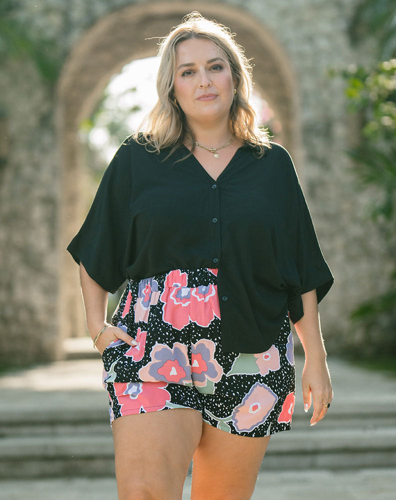 NELLY Black Button Up Top