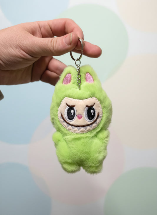 Green Fuzzy Character Plush Keyring – Soft & Cute Charm