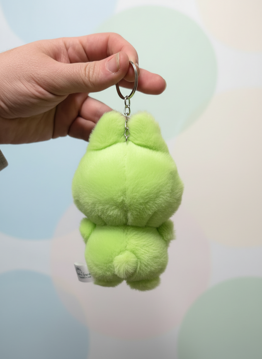 Green Fuzzy Character Plush Keyring – Soft & Cute Charm