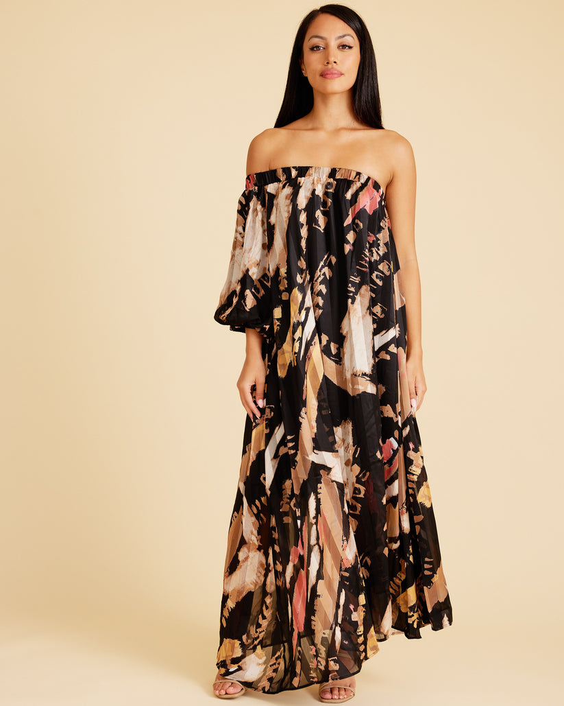 VALENTINA Dark Floral Maxi Kaftan Multi-wear Dress