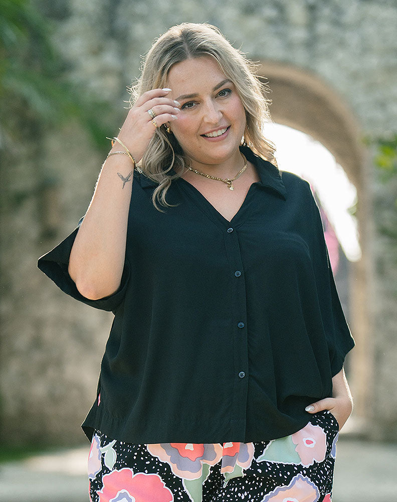 NELLY Black Button Up Top