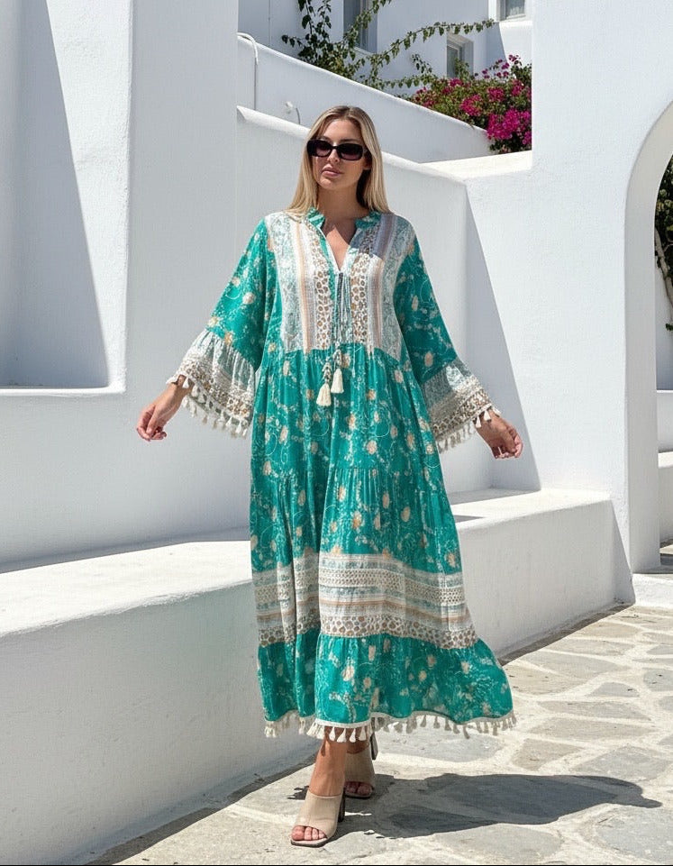 Emerald Isles Lace boho Tassel Maxi Dress