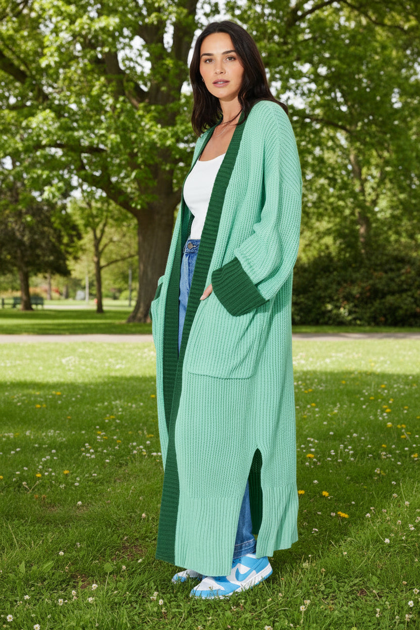 KHLOE Green Oversized Maxi Cardigan