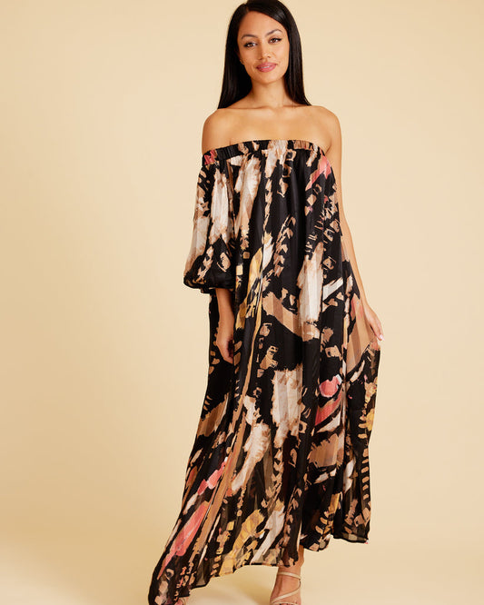 VALENTINA Dark Floral Maxi Kaftan Multi-wear Dress