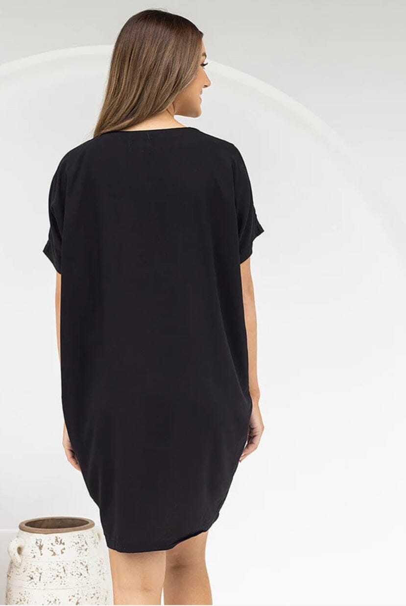 Black Dress with Contrast Leopard Pocket Dress Aambers Goodies xx