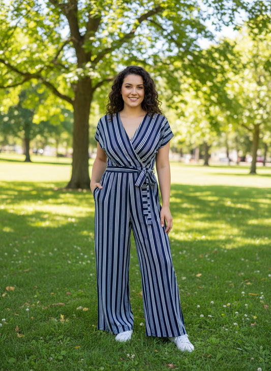 CASEY Striped Jumpsuit full length pants 2 colours- Caramello Stripe & Navy Blue Stripe Jumpsuit Aambers Goodies xx 6-8 au (XS-S) NAVY BLUE STRIPED