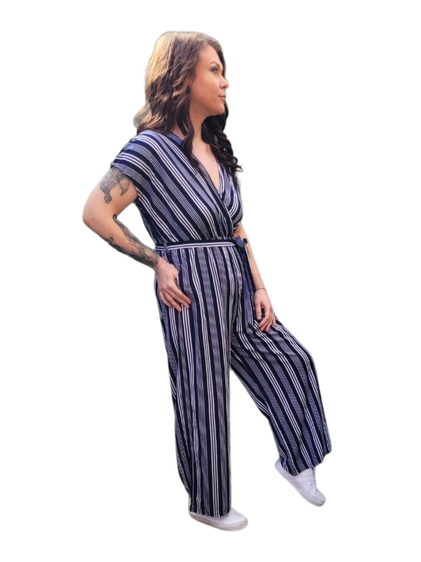 CASEY Striped Jumpsuit full length pants 2 colours- Caramello Stripe & Navy Blue Stripe Jumpsuit Aambers Goodies xx