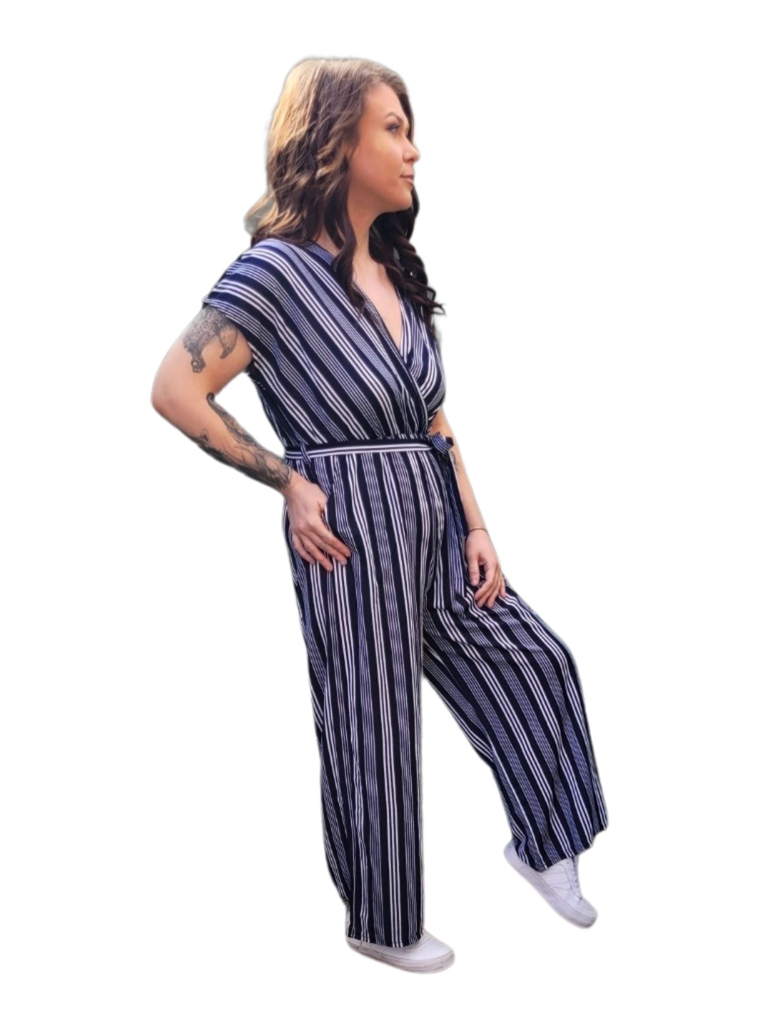 CASEY Striped Jumpsuit full length pants 2 colours- Caramello Stripe & Navy Blue Stripe Jumpsuit Aambers Goodies xx