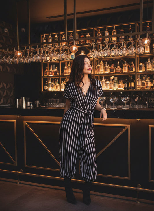 CASEY Striped pants Jumpsuit 2 colours- Caramello Stripe & Navy Blue Stripe Jumpsuit Aambers Goodies xx