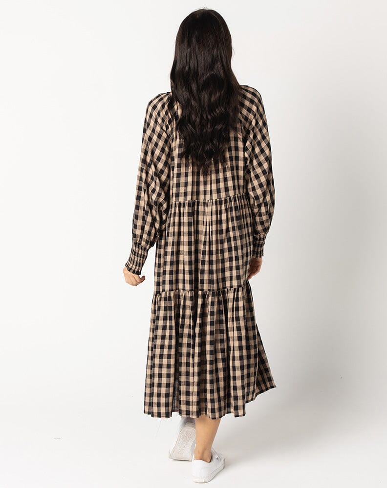 Gingham Toffee and Black midi long sleeve dress Aambers Goodies xx
