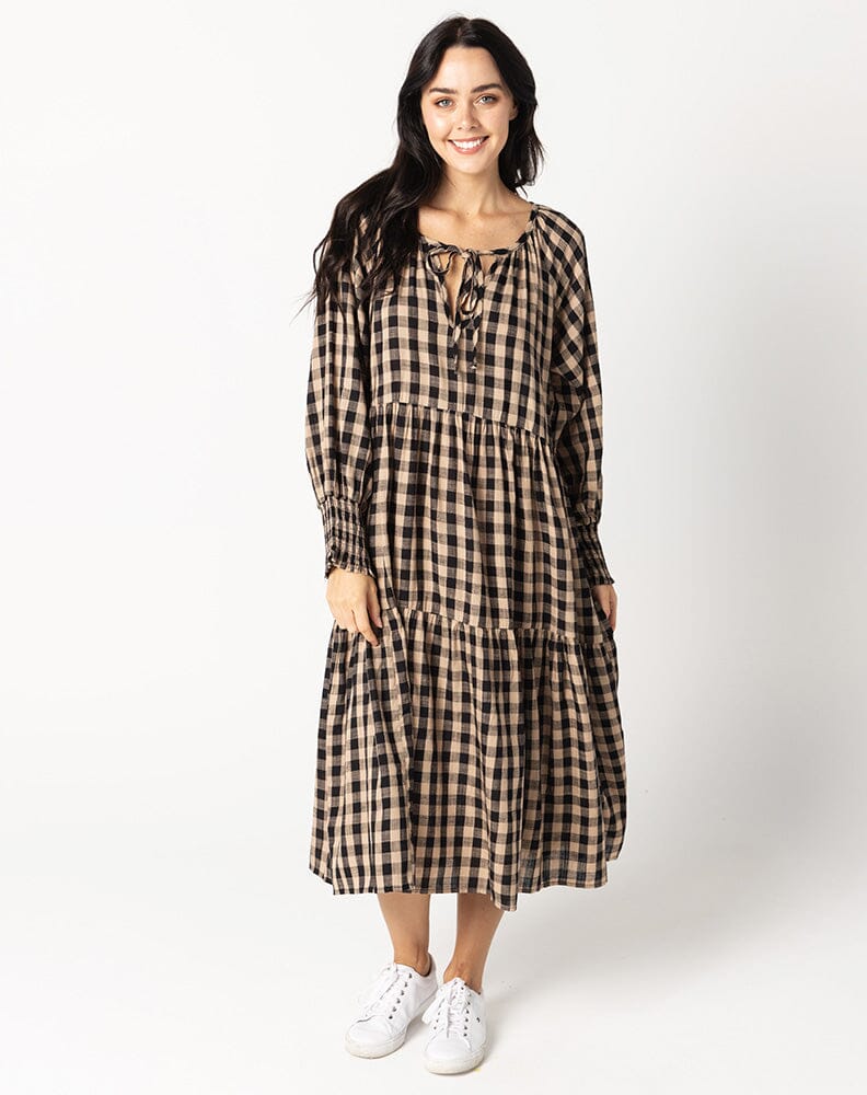Gingham Toffee and Black midi long sleeve dress Aambers Goodies xx