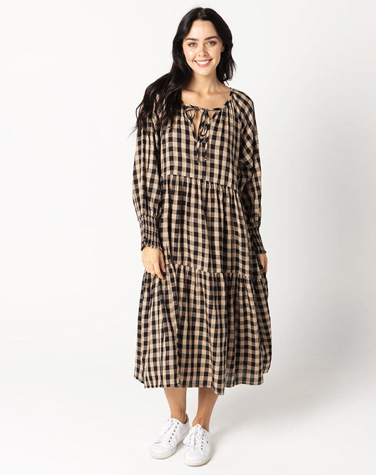 Gingham Toffee and Black midi long sleeve dress Aambers Goodies xx