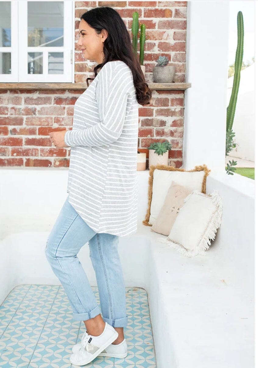 Grey and white stripe top Aambers Goodies xx
