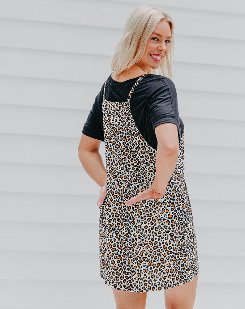 JEMIMA Leopard Mini Pinafore Dress Aambers Goodies xx