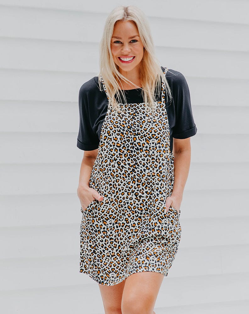 JEMIMA Leopard Mini Pinafore Dress Aambers Goodies xx