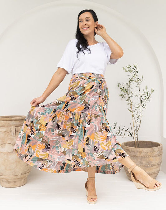 Long Peachy Multi-Colour Floral Skirt Aambers Goodies xx