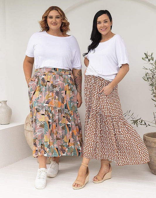 Long Peachy Multi-Colour Floral Skirt Aambers Goodies xx