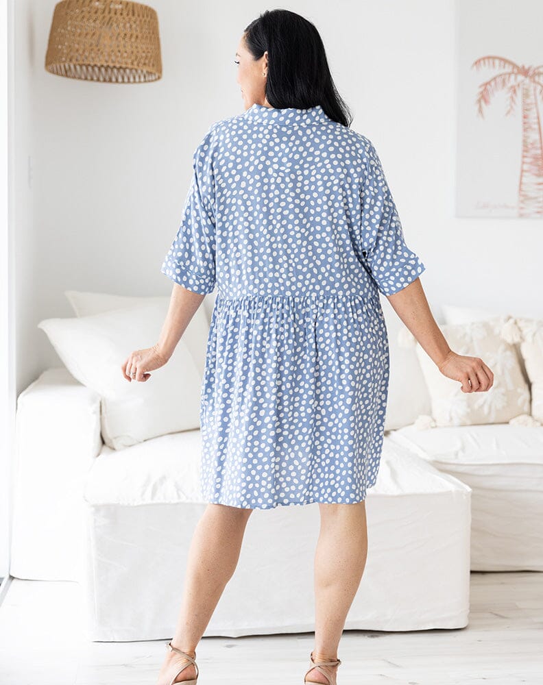 Powder Blue Spotted Button Dress Aambers Goodies xx