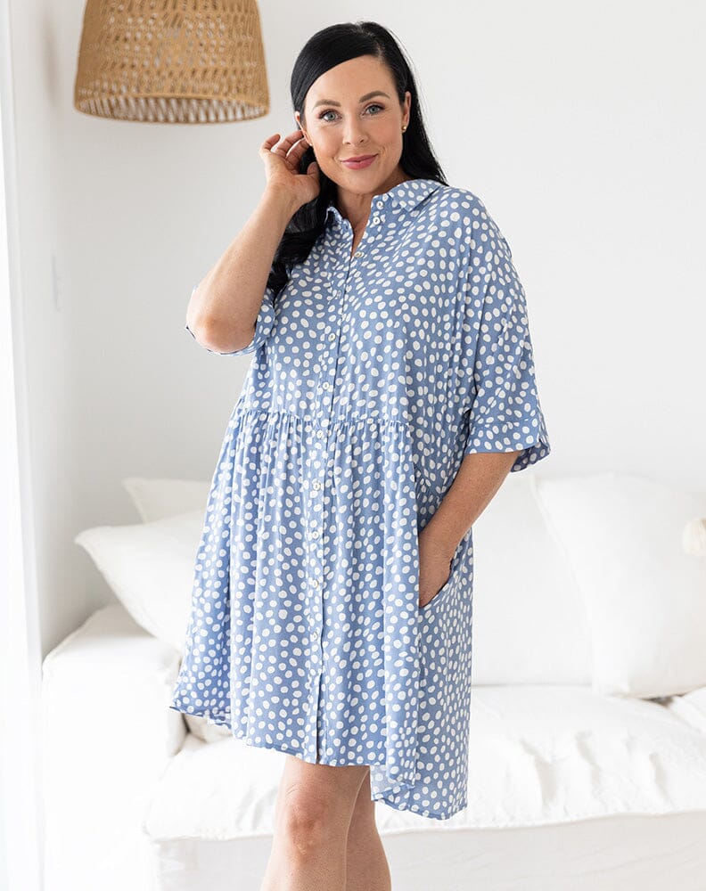 Powder Blue Spotted Button Dress Aambers Goodies xx