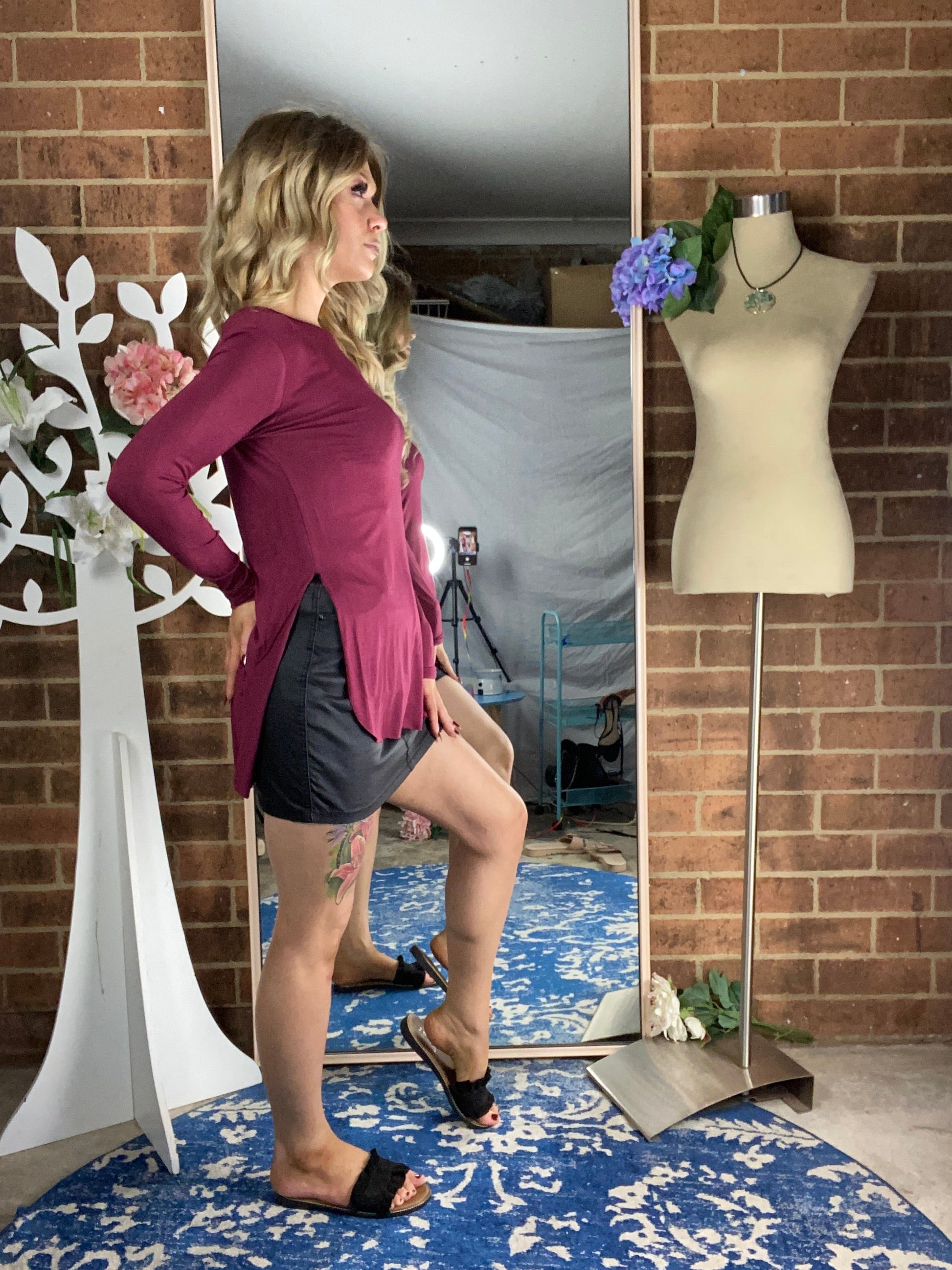 TRACEY Maroon high Low Top Top Aambers Goodies xx