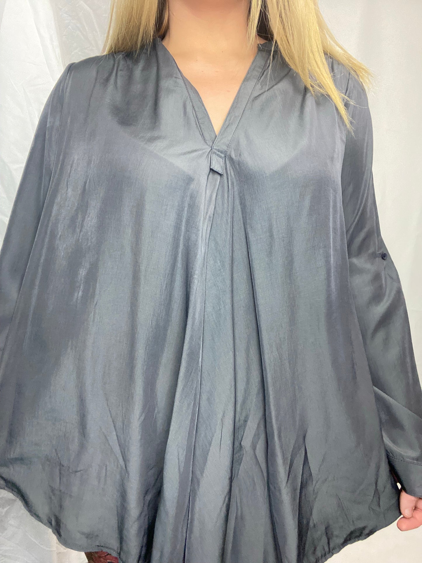 YARA Navy Blue Silky Long Sleeve Top Dress/long top Aambers Goodies xx